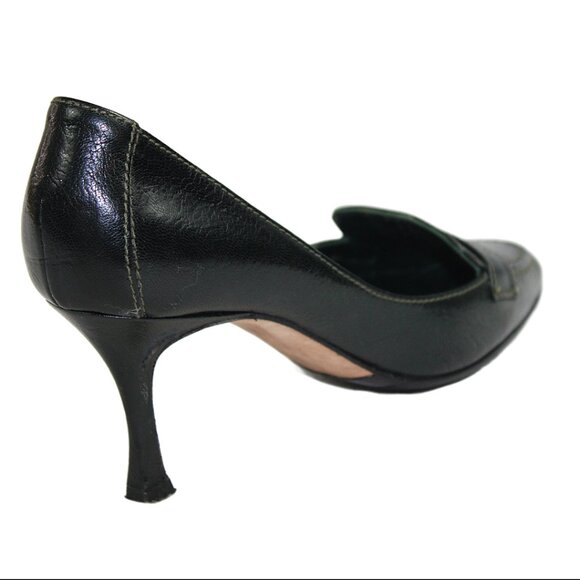 Manolo Blahnik Black Leather Preppy Loafer Pumps, Size 36.5 (US 6.5) - Picture 6 of 10